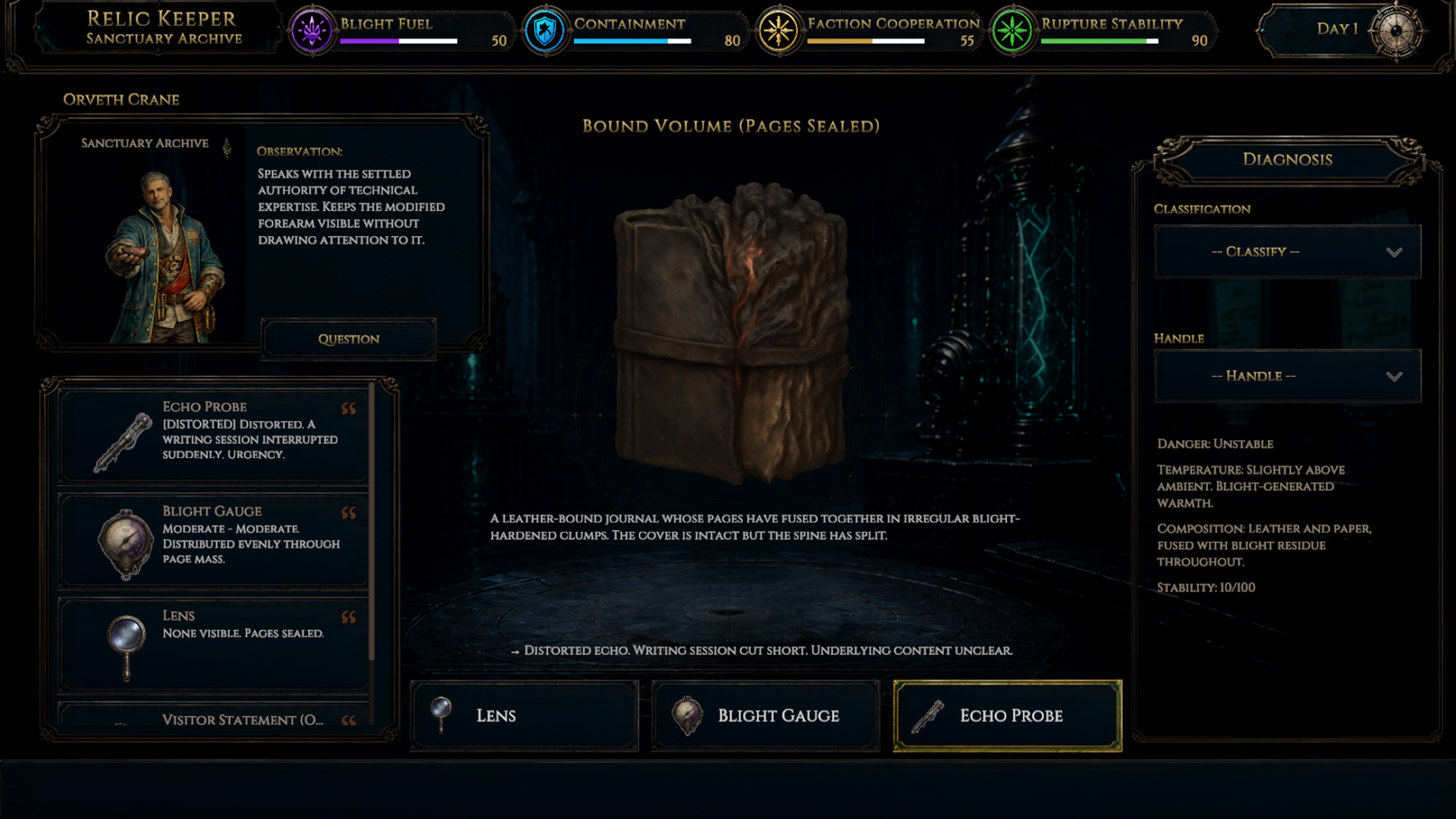 Relic examination gameplay